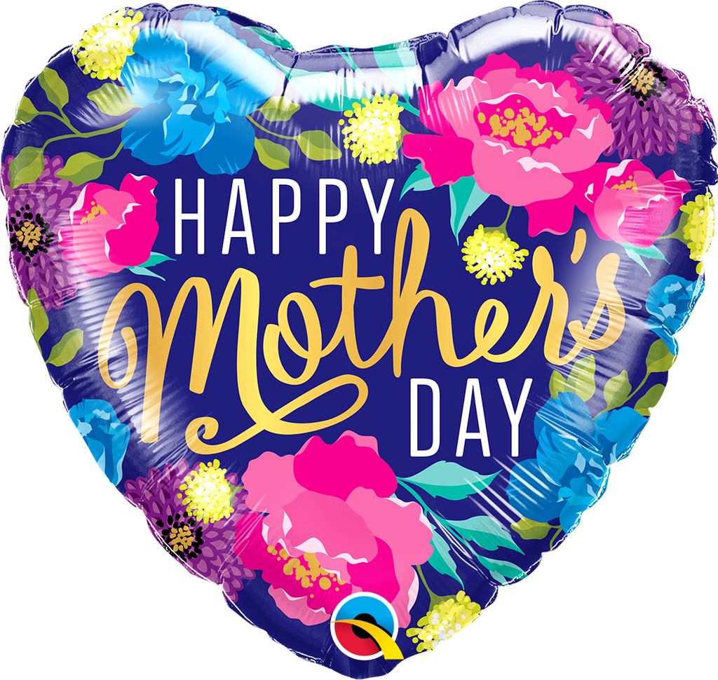 18" Heart Mother's Day Colorful Peonies Foil Balloon
