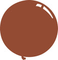 A simple illustration of a round, brown 36" Deco Deep Rose (Misty Rose) Decomex Latex Balloon by Decomex with a small knot and white highlights indicating shine on the upper right. Comes in bags of 5.