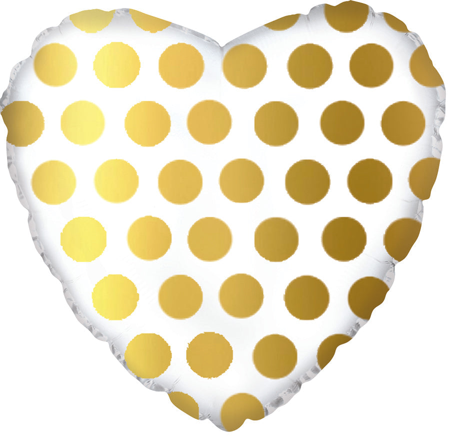18" Gold Polka Dot Heart Foil Balloon