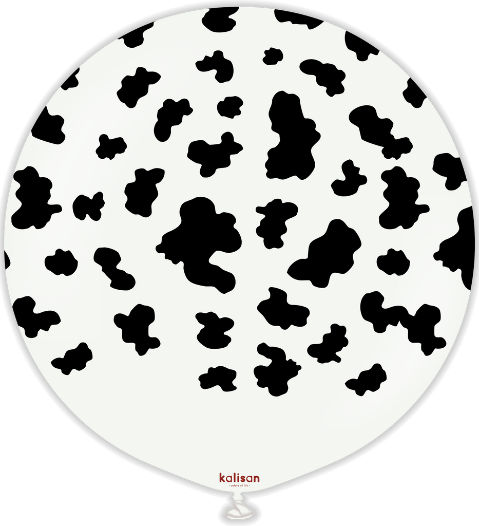 24" Kalisan Safari Cow White (Printed Black-1 Per Bag) Latex Balloons