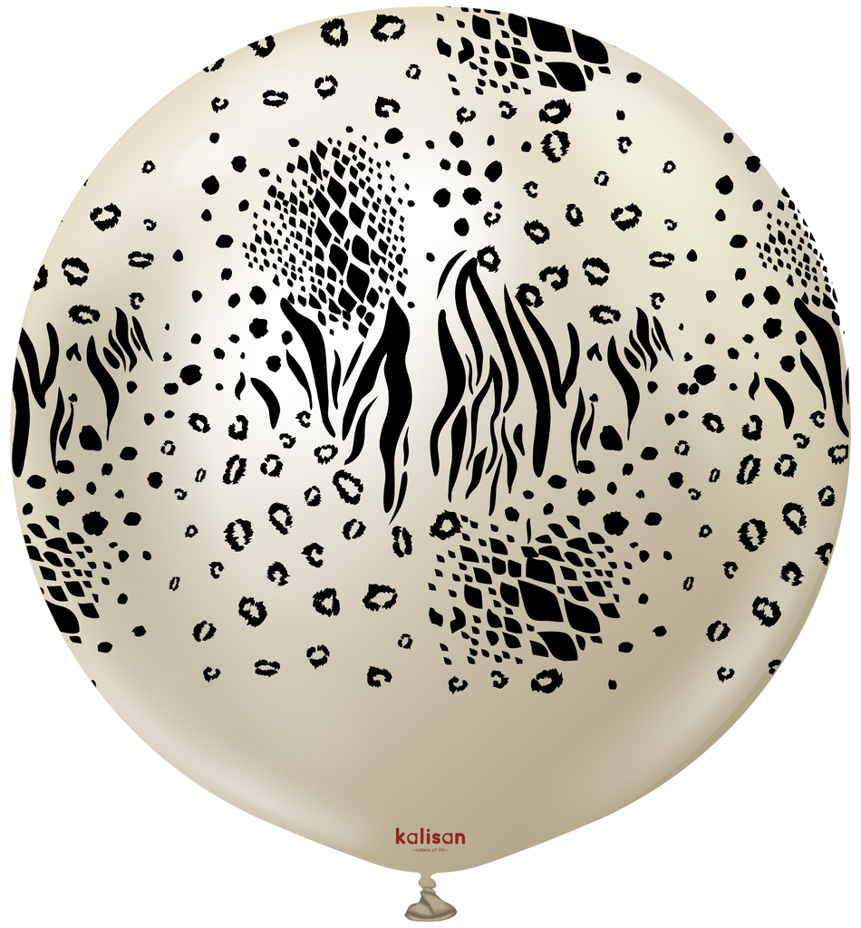 24" Kalisan Safari Mutant Mirror White Gold (Printed Black-1 Per Bag) Latex Balloons