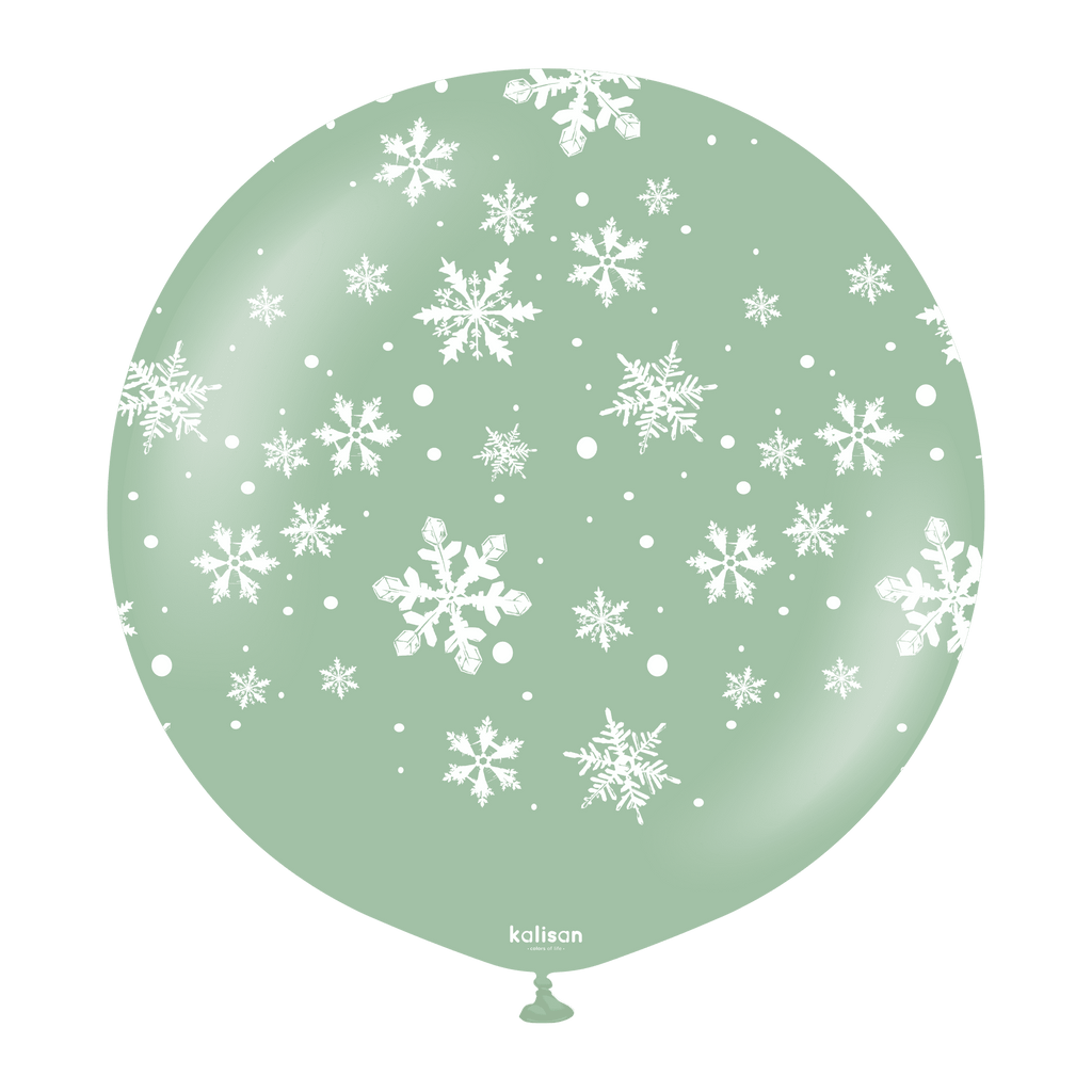 24" Christmas Snowflake Winter Green Kalisan Printed Latex Balloons (1 Per Bag)