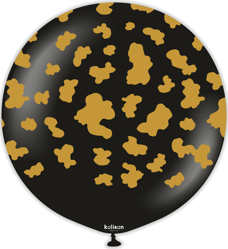 24" Kalisan Safari Cow Black (Printed Gold-1 Per Bag) Latex Balloons