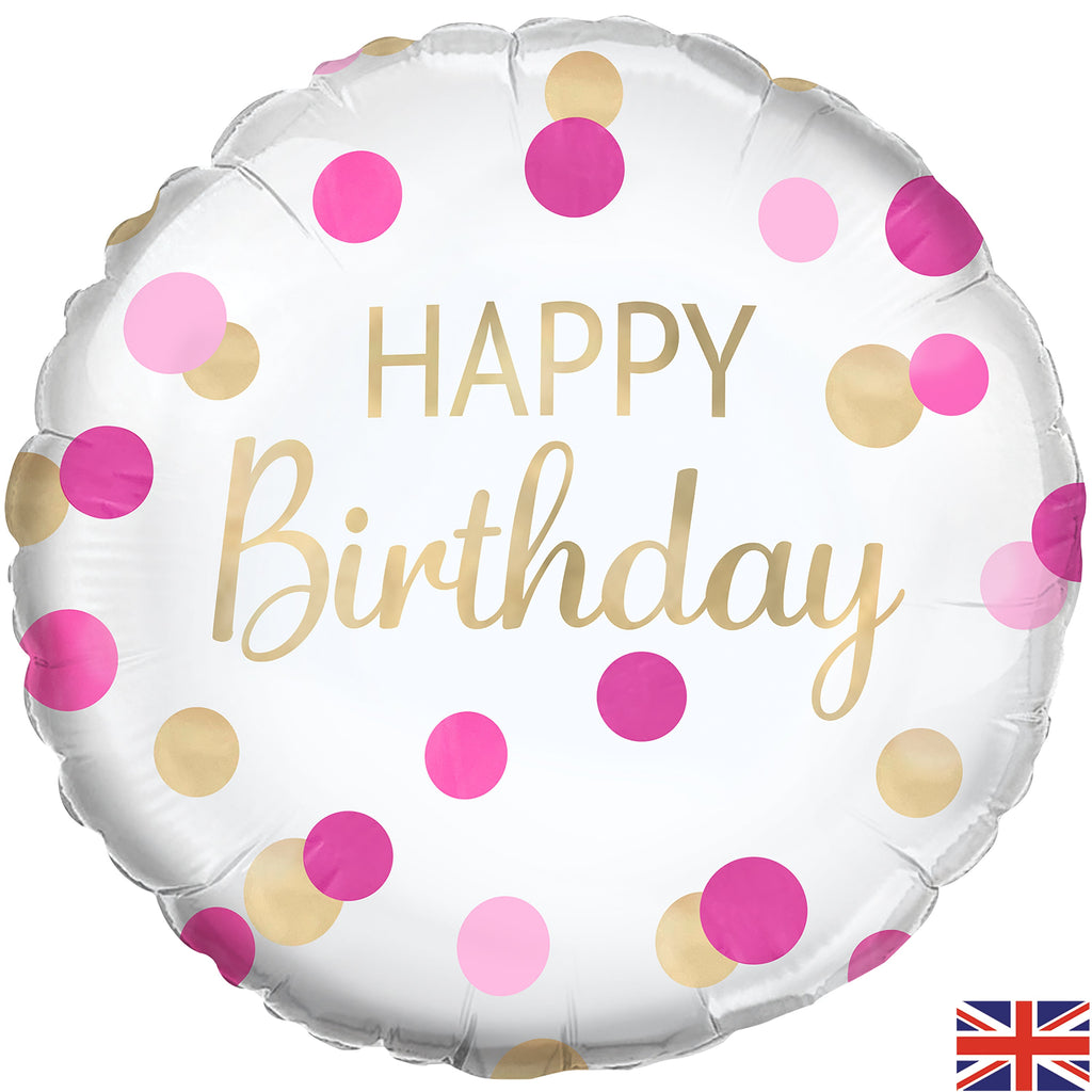 Uninflated Balloon Made by Oaktree UK. Balloon Size Measures  18" Pink Gold Confetti Birthday.