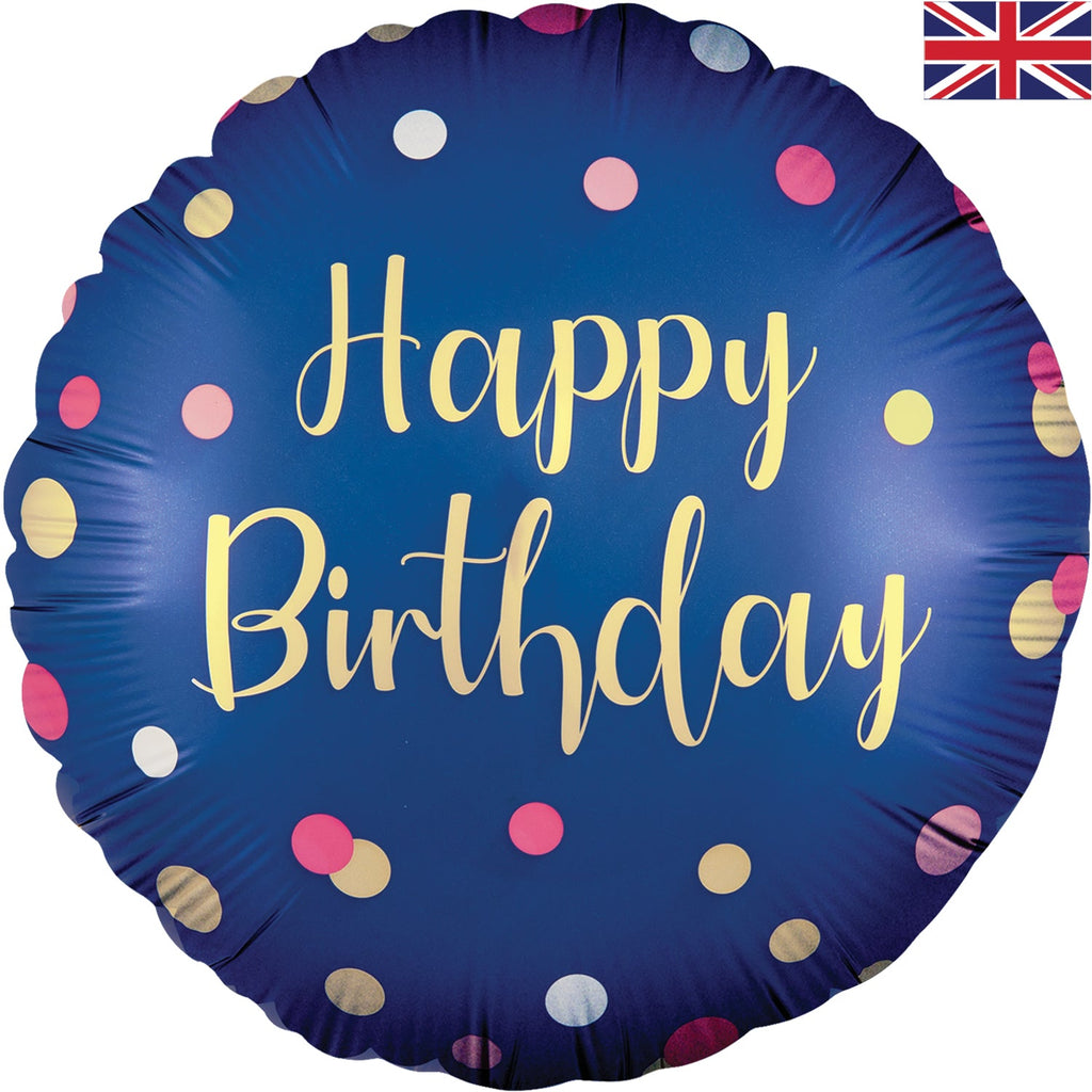 Uninflated Balloon Made by Oaktree UK. Balloon Size Measures  18" Polka Navy Pink Birthday.