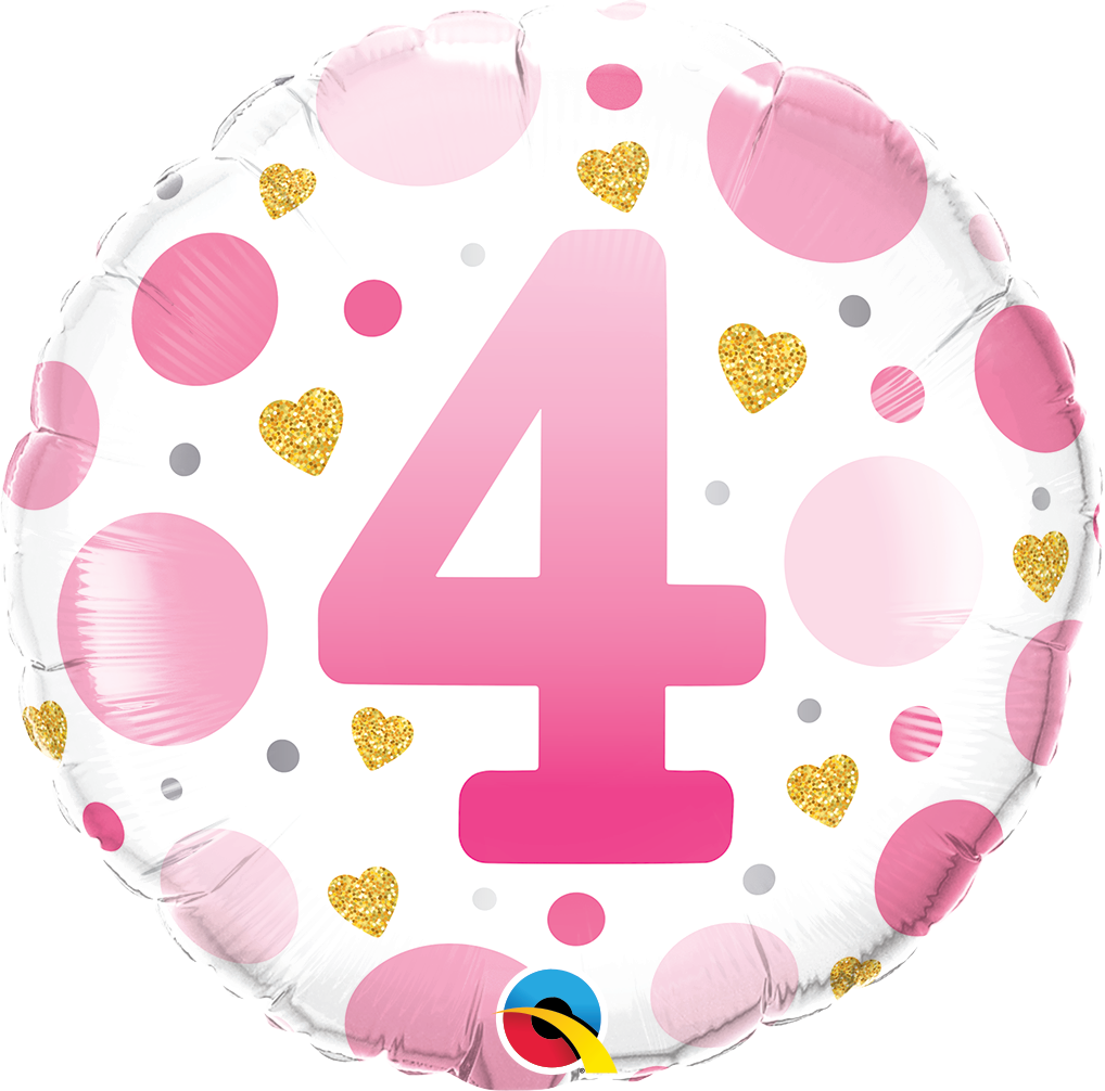 18" Round Age 4 Pink Dots Foil Balloon
