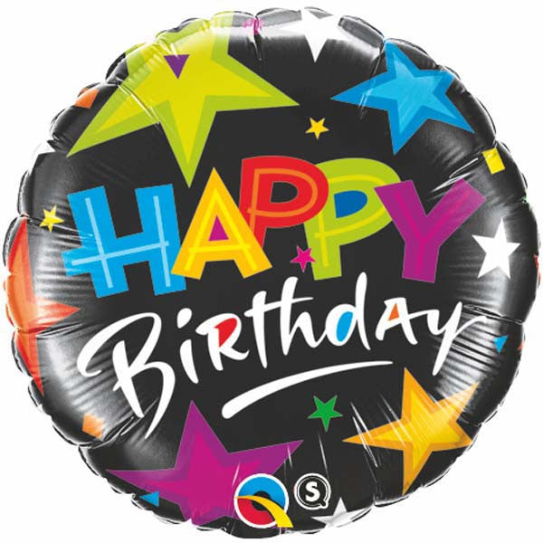 18" Birthday Brilliant Stars Black Mylar Balloon