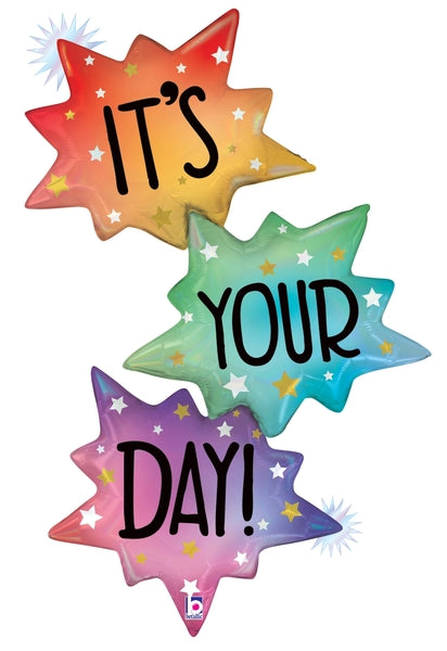 51" Foil Shape Holographic Opal It's Your Day Burst Foil Balloon