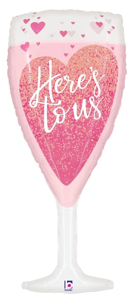 37" Clear Shape Here's to us Pink Champagne Foil Balloon