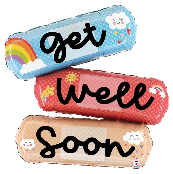 47" Foil Shape Cheerful Get Well Bandaids Foil Balloon
