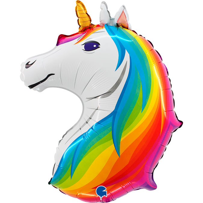 Uninflated New Unicorn Head Foil Balloon Made By Grabo Balloons in Italy