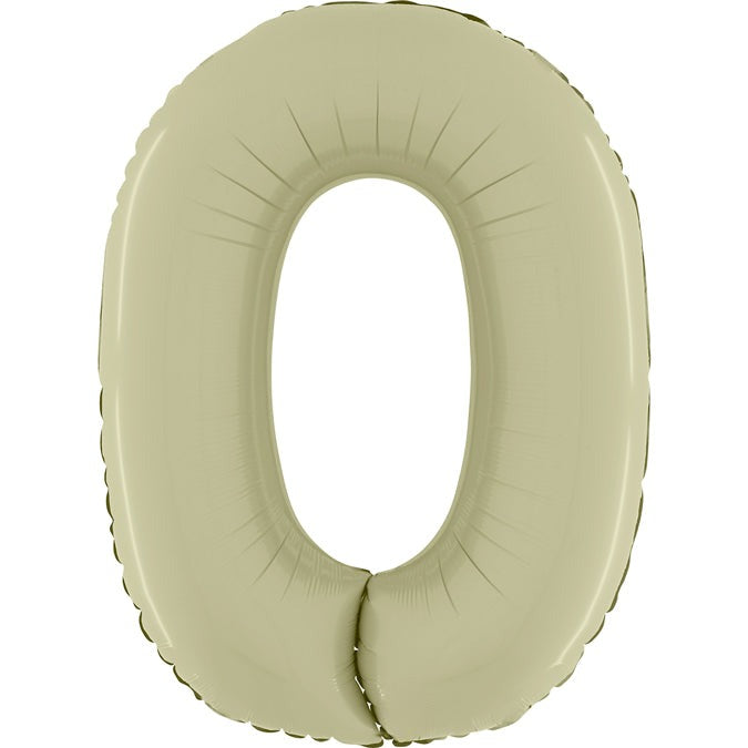 Flat Not Inflated 26" Number 0 Satin Olive Green Foil Balloon Manufactured By Grabo Balloons in Italy