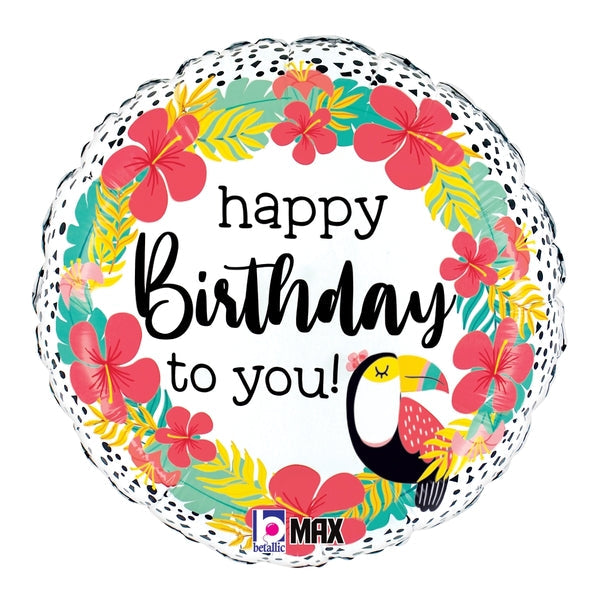 18" MAX Float Packaged Tropical Toucan Birthday Foil Balloon