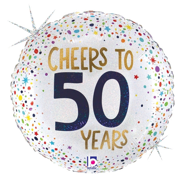 18" Foil Holographic Cheers to 50 Years Foil Balloon