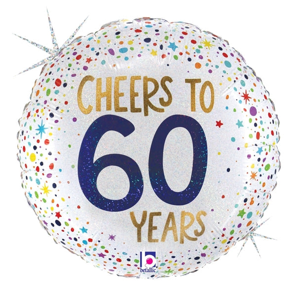 18" Foil Holographic Cheers to 60 Years Foil Balloon