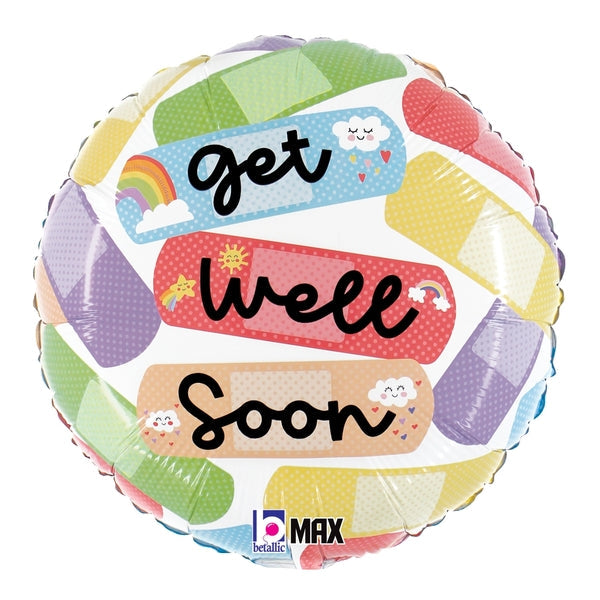18" MAX Float Packaged Cheerful Get Well Bandaids Foil Balloon