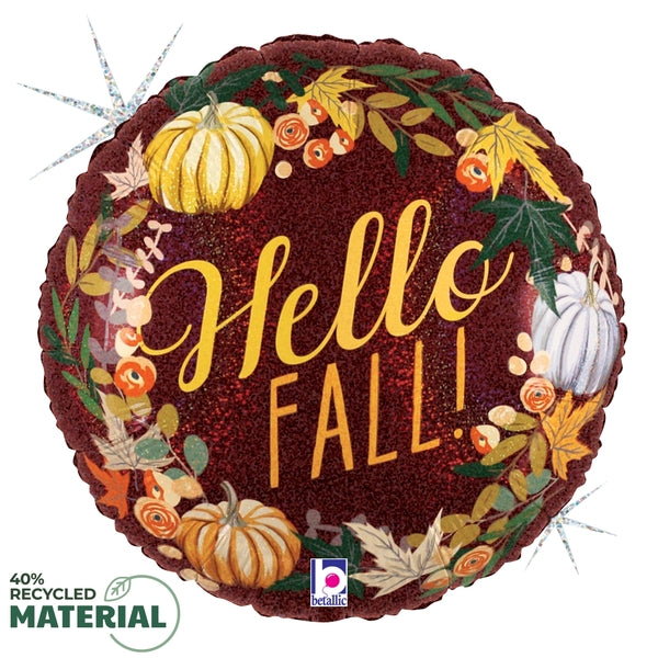 Uninflated 18 Inches Glitter Holographic Hello Fall Wreath Foil Balloon Manufacturered By Betallic