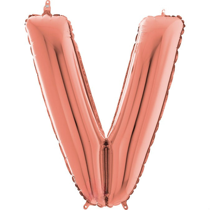 26" Midsize Letter Shape V Rose Gold Foil Balloon