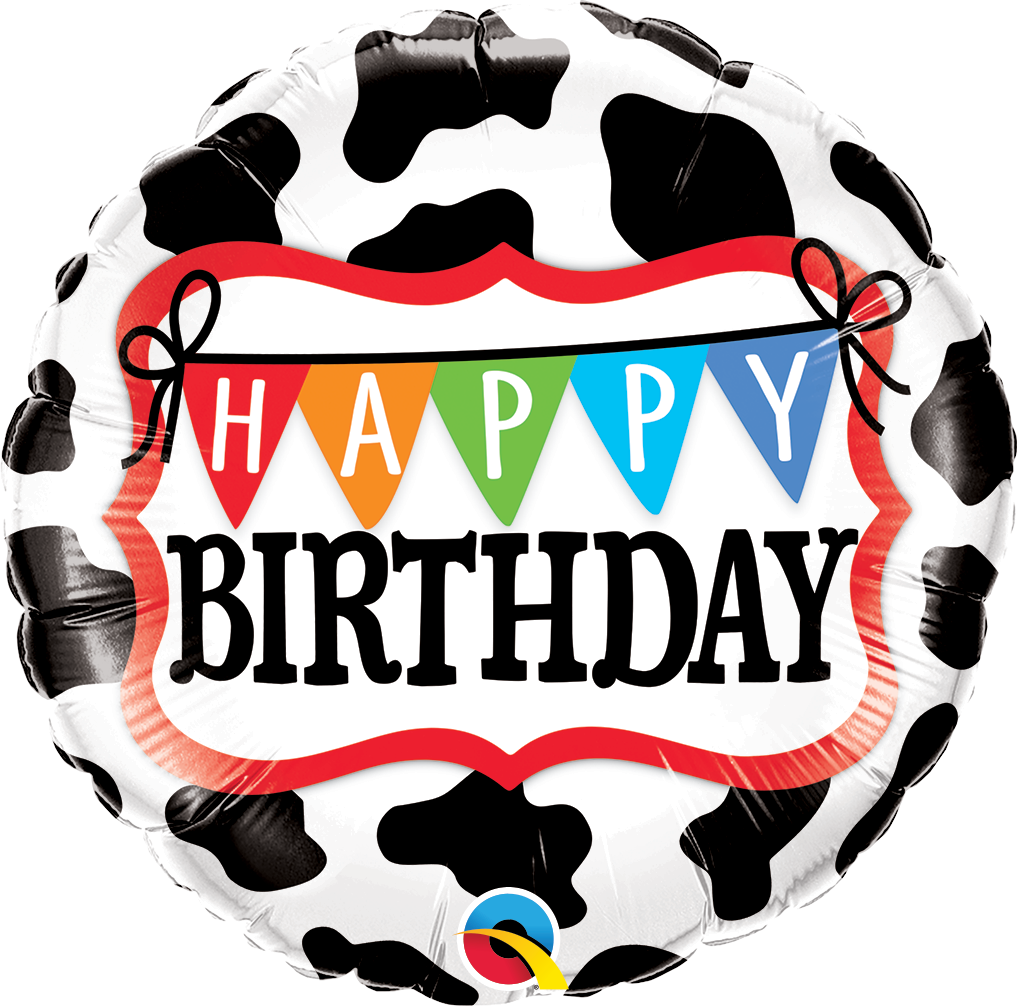 18" Happy Birthday Holstein Cow Pattern Foil Balloon