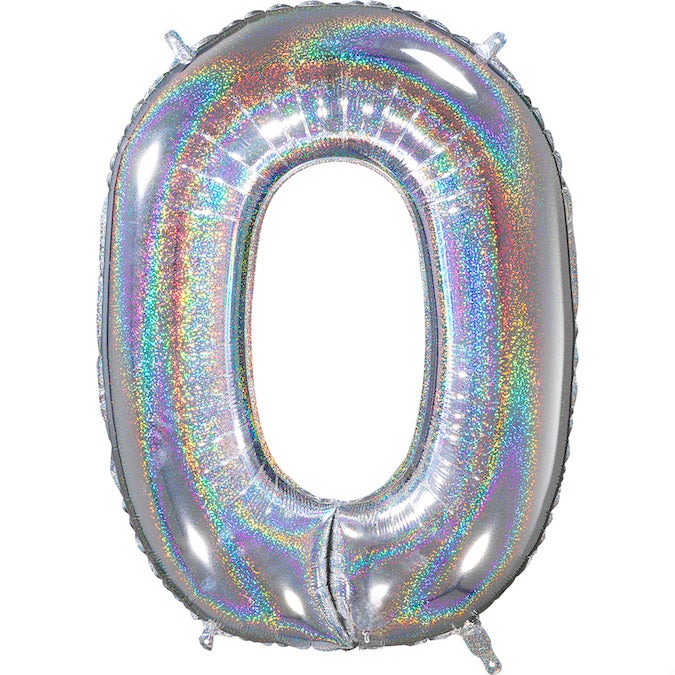 26" Midsize Foil Shape Balloon Number 0 Holographic Silver