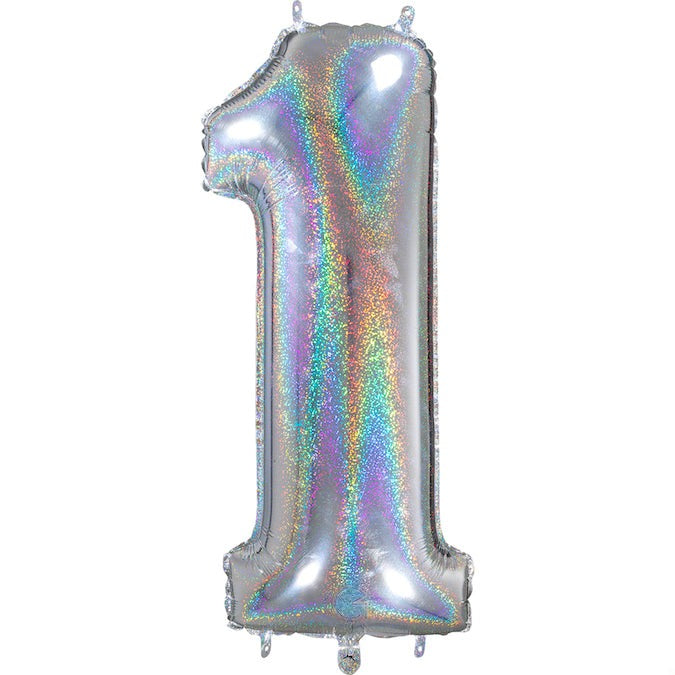 26" Midsize Foil Shape Balloon Number 1 Holographic Silver