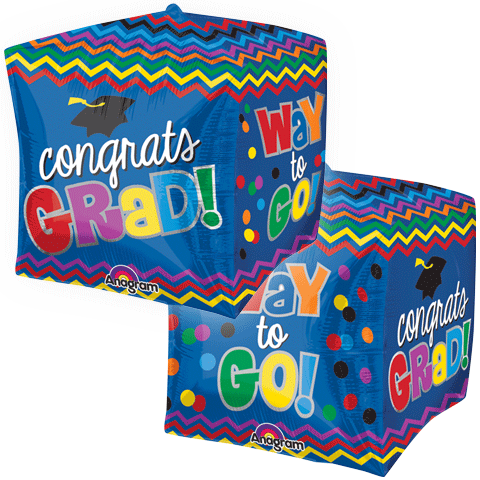 15" UltraShape Cube Graduation Celebration Balloon Packaged