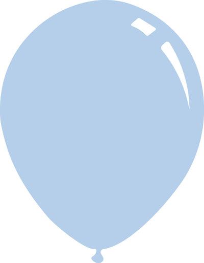 18″ Deco Fade Blue Decomex Latex Balloons (25 Per Bag) by Decomex, shown floating with a small knot at the bottom against a white background.