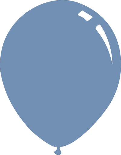 A simple illustration of a 12″ Deco Azure Decomex Latex Balloon featuring two white highlights near the top right and a small tied end at the bottom.