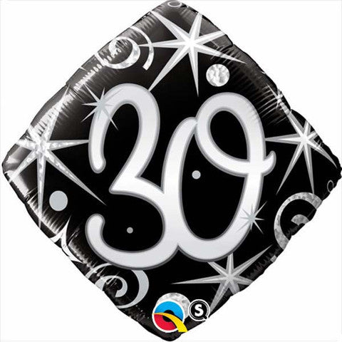 18" Number 30 Elegant Sparkles and Swirls Balloon