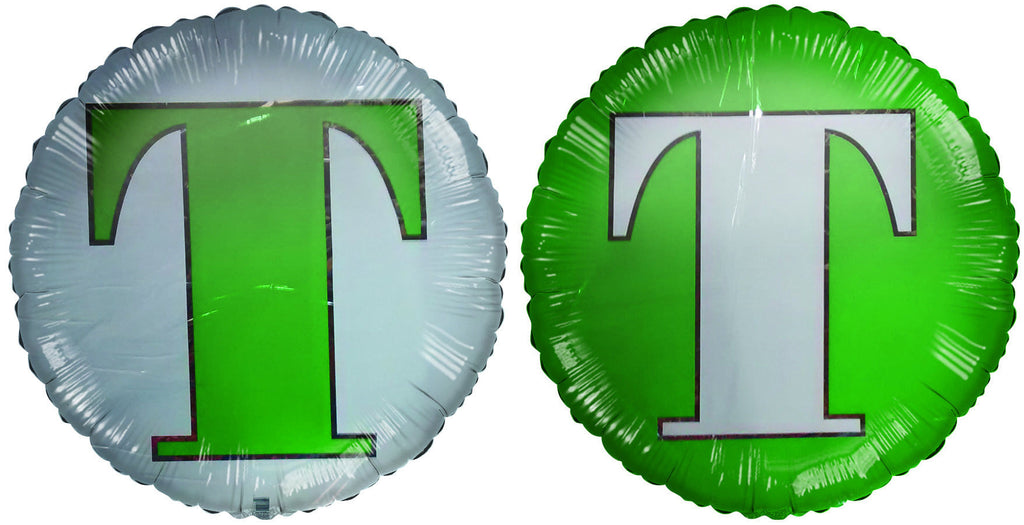 18" Letter T Green & White Foil Balloon