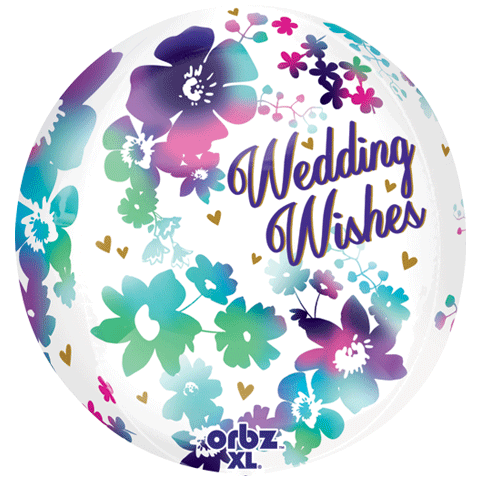 16" Orbz Watercolor Wedding Wishes Balloon Packaged