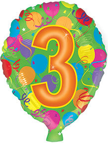 17" Number Shaped "3" Packaged Balloon