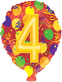 17" Number Shaped "4" Packaged Balloon