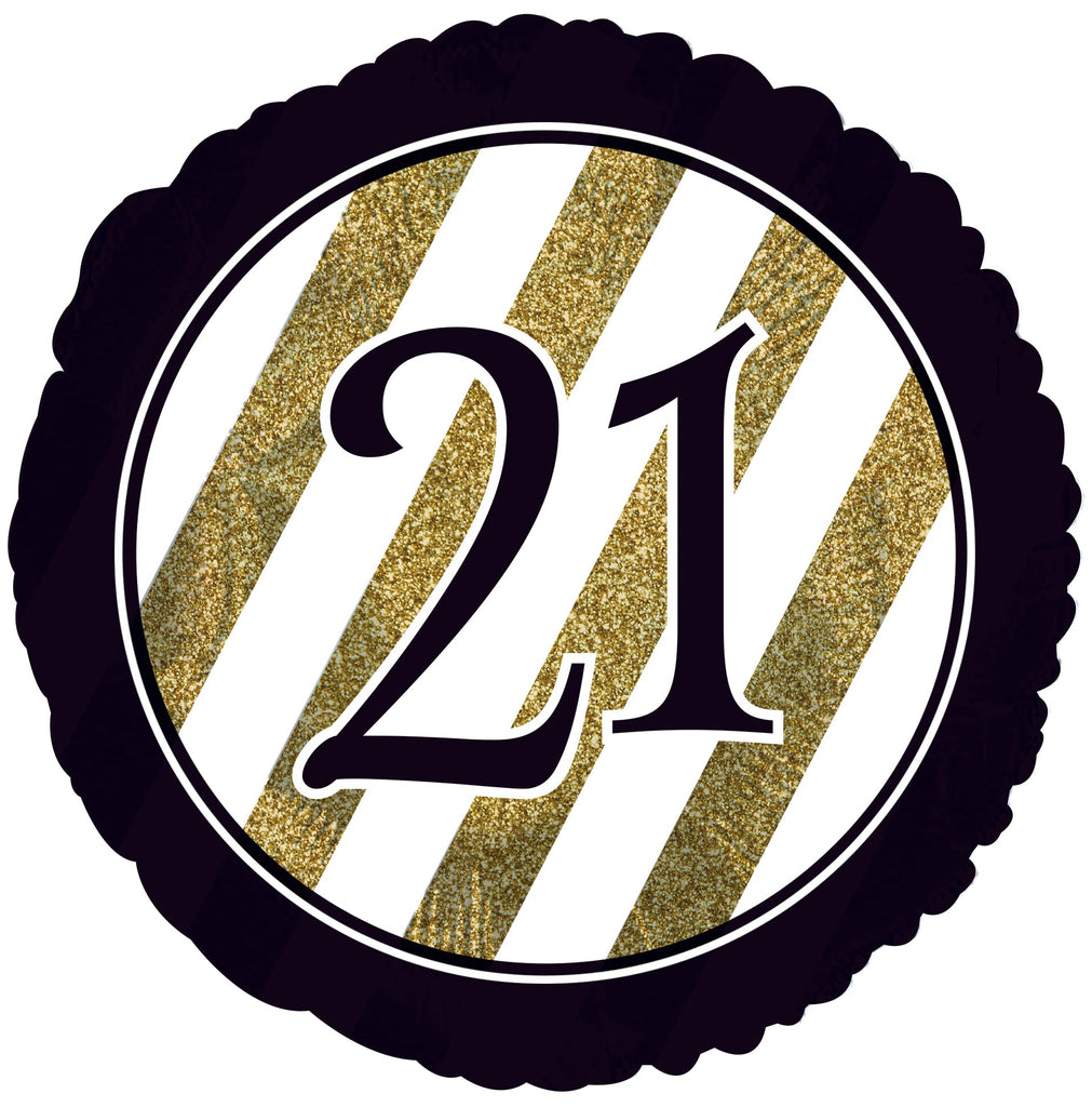 18" 21 Black & Gold Glitter Foil Balloon
