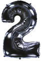 Inflated balloon to 32", 40" if uninflated. The color is Black. Number "2" Foil Balloon Manufactured by Flexmetal in Spain.