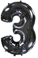 Inflated balloon to 32", 40" if uninflated. The color is Black. Number "3" Foil Balloon Manufactured by Flexmetal in Spain.