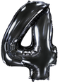 Inflated balloon to 32", 40" if uninflated. The color is Black. Number "4" Foil Balloon Manufactured by Flexmetal in Spain.