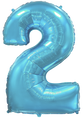 Inflated balloon to 32", 40" if uninflated. The color is Pastel Blue. Number "2" Foil Balloon Manufactured by Flexmetal in Spain.