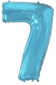 Inflated balloon to 32", 40" if uninflated. The color is Pastel Blue. Number "7" Foil Balloon Manufactured by Flexmetal in Spain.