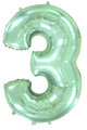 Inflated balloon to 32", 40" if uninflated. The color is Pastel Mint. Number "3" Foil Balloon Manufactured by Flexmetal in Spain.