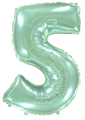 Inflated balloon to 32", 40" if uninflated. The color is Pastel Mint. Number "5" Foil Balloon Manufactured by Flexmetal in Spain.