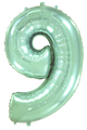 Inflated balloon to 32", 40" if uninflated. The color is Pastel Mint. Number "9" Foil Balloon Manufactured by Flexmetal in Spain.