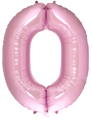 Inflated balloon to 32", 40" if uninflated. The color is Pastel Pink. Number "0" Foil Balloon Manufactured by Flexmetal in Spain.