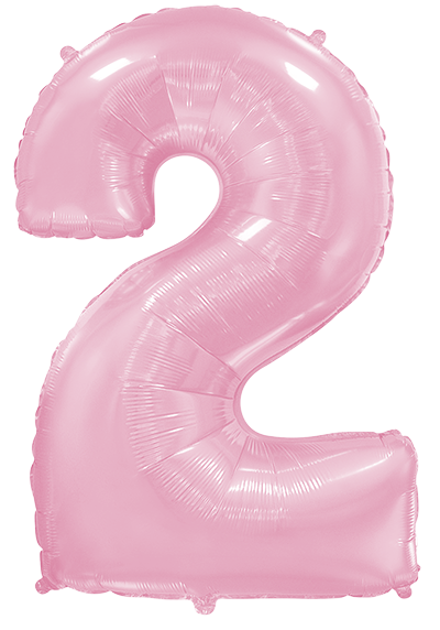 Inflated balloon to 32", 40" if uninflated. The color is Pastel Pink. Number "2" Foil Balloon Manufactured by Flexmetal in Spain.