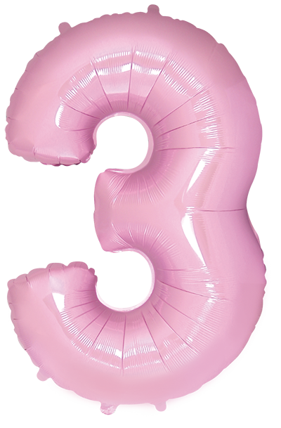 Inflated balloon to 32", 40" if uninflated. The color is Pastel Pink. Number "3" Foil Balloon Manufactured by Flexmetal in Spain.