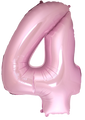 Inflated balloon to 32", 40" if uninflated. The color is Pastel Pink. Number "4" Foil Balloon Manufactured by Flexmetal in Spain.