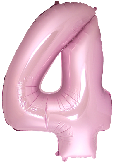 Inflated balloon to 32", 40" if uninflated. The color is Pastel Pink. Number "4" Foil Balloon Manufactured by Flexmetal in Spain.