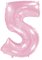 Inflated balloon to 32", 40" if uninflated. The color is Pastel Pink. Number "5" Foil Balloon Manufactured by Flexmetal in Spain.