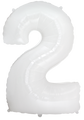 Inflated balloon to 32", 40" if uninflated. The color is White. Number "2" Foil Balloon Manufactured by Flexmetal in Spain.