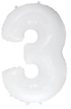 Inflated balloon to 32", 40" if uninflated. The color is White. Number "3" Foil Balloon Manufactured by Flexmetal in Spain.